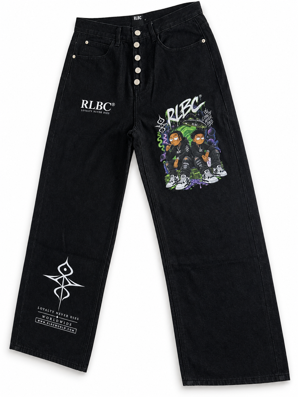 RLBC WORLD-Graphic Baggy Wide-Leg Denim